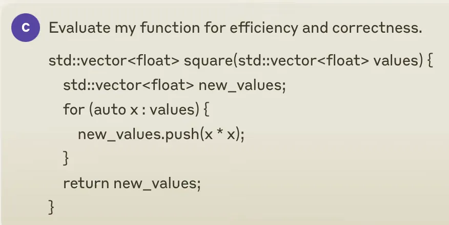 Asking Claude for specific code efficiency feedback