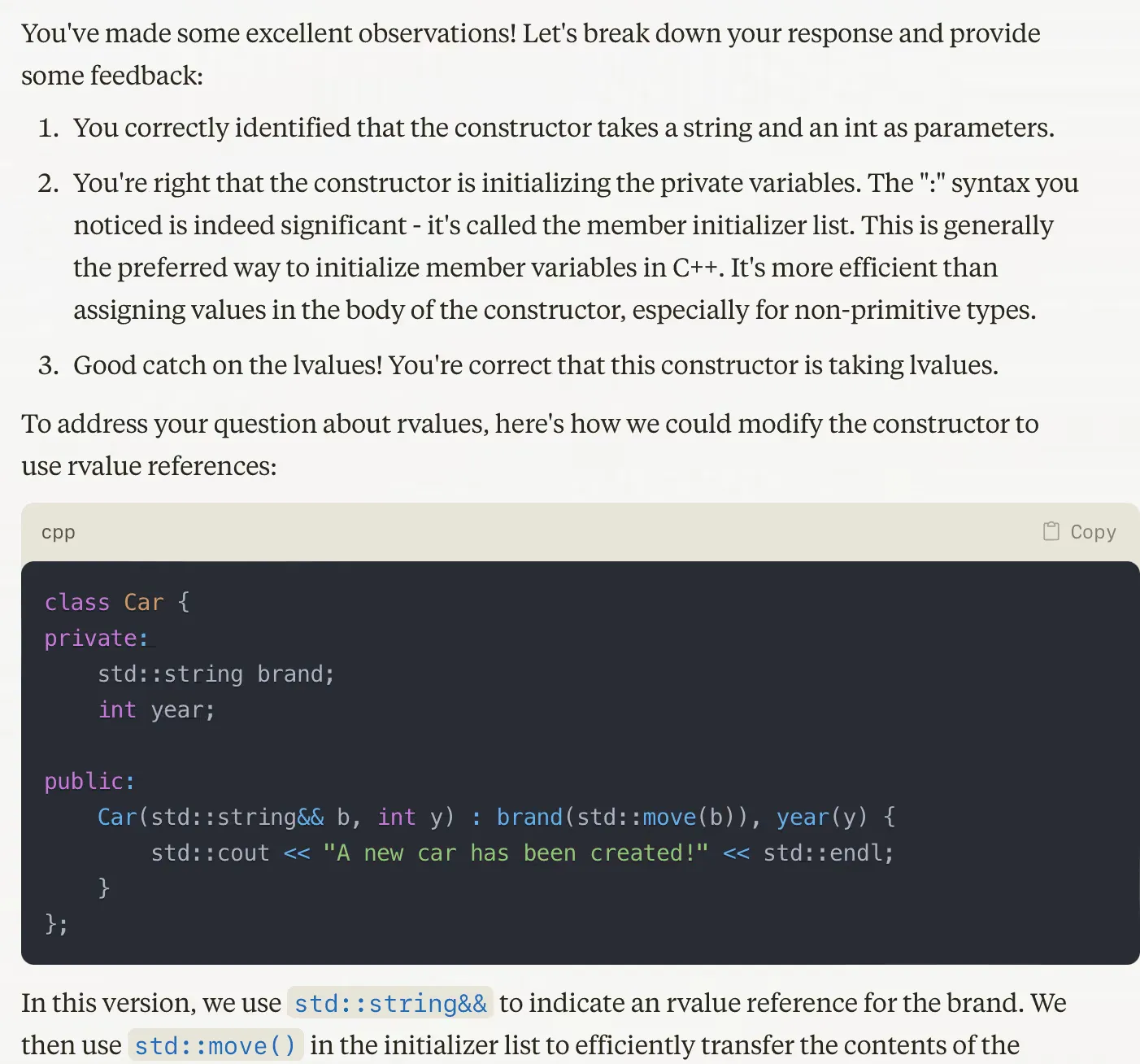 Claude's detailed response about code logic