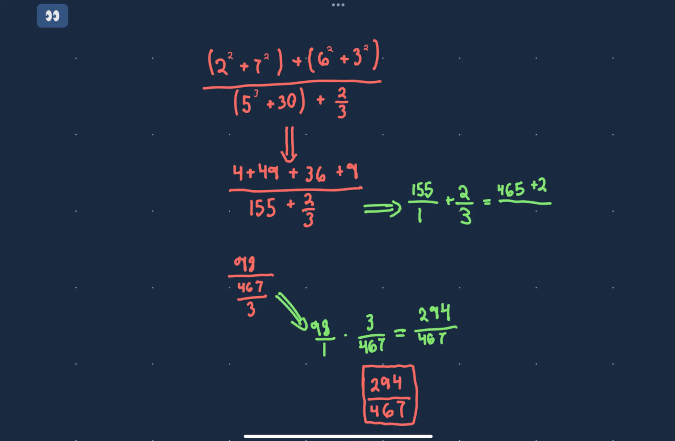 E.S.R. Matrix example with highlighted algebra steps