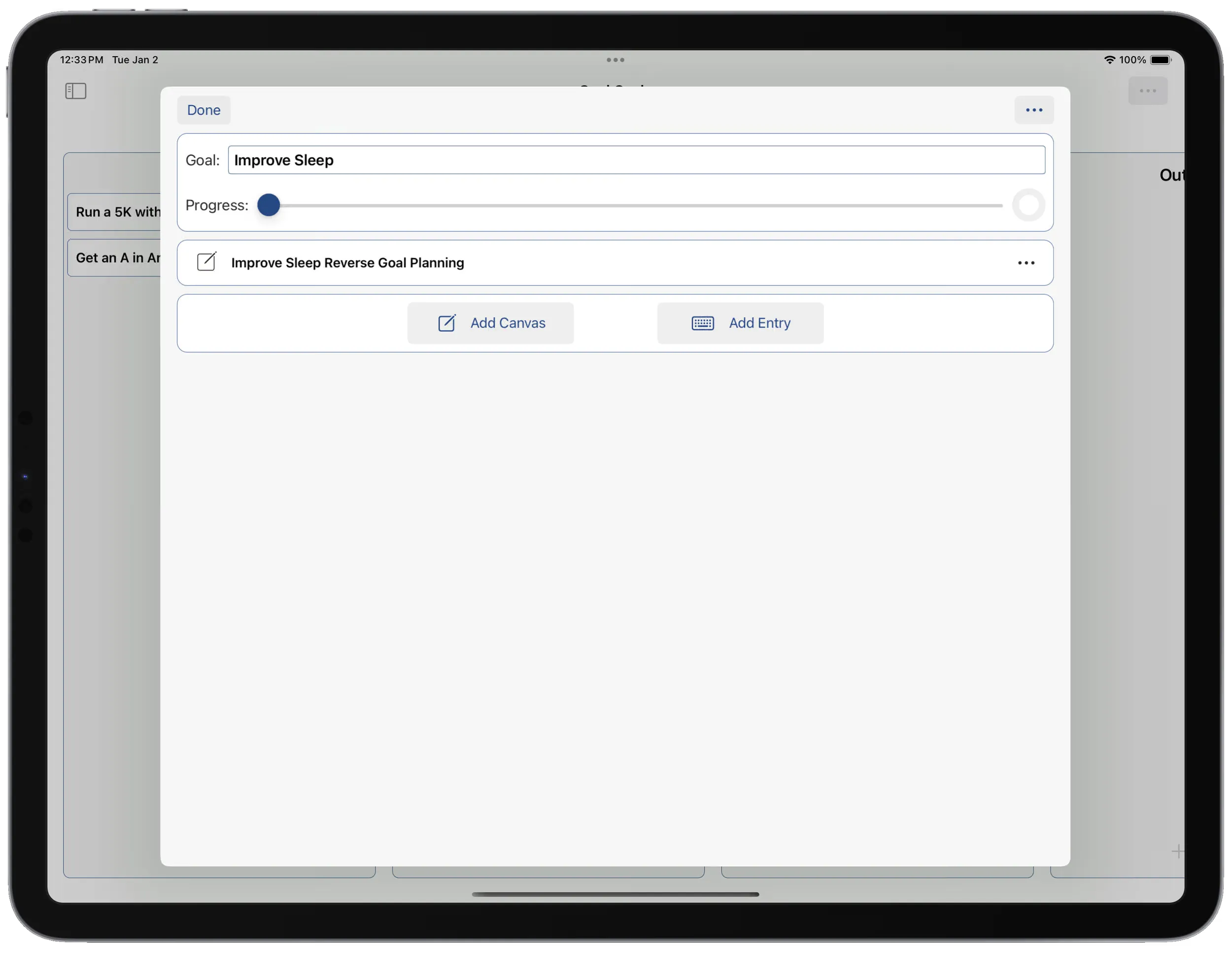 Opening an infinite canvas for goal planning